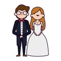 Wedding couple, bride and groom in elegant suits cartoon