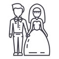 Wedding couple,bride and groom vector line icon, sign, illustration on background, editable strokes Royalty Free Stock Photo