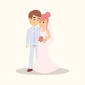 Wedding couple cartoon characters. Bride and groom vector illustration for invitation, greeting card design, inspiration