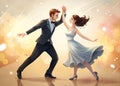 Wedding couple dancing tango in front of bokeh background