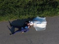 Wedding couple and drone