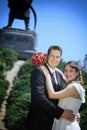 Wedding couple in front of the Temple of Saint Sava Royalty Free Stock Photo