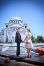 Wedding couple in front of the Temple of Saint Sava Royalty Free Stock Photo