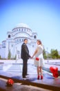 Wedding couple in front of the Temple of Saint Sava Royalty Free Stock Photo