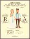 Wedding couple groom and bride cartoon wedding invitation card Royalty Free Stock Photo