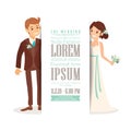 Wedding couple groom and bride on white background, Wedding invitation card template