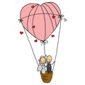 wedding couple in a heart shaped air balloon. Vector illustration decorative design Royalty Free Stock Photo