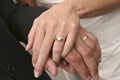 Wedding couple holding hands, showing rings Royalty Free Stock Photo