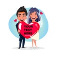 Wedding couple holding heart of love. wedding invitation card concept. character design - illustration Royalty Free Stock Photo