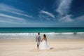 Wedding couple at idyllic sea beach Royalty Free Stock Photo