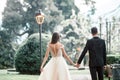 Wedding couple kissing in the park in the rain Royalty Free Stock Photo