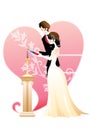 wedding couple lighting candle. Vector illustration decorative design