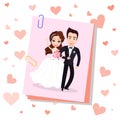 Smiling Bride and Groom Postcard, Wedding Vector