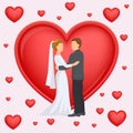 Wedding couple of newlyweds background of heart vector illustration. Wedding love happy congratulation invitation card