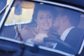 A wedding couple in old car Royalty Free Stock Photo