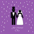 Wedding couple pictogram with rice background Royalty Free Stock Photo