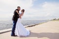 Wedding couple on pier