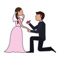 Wedding couple proposal cartoon blue lines