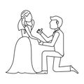 Wedding couple proposal cartoon in black and white