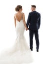 Wedding Couple Rear View, Elegant Groom and Beautiful Bride Back Side, Romantic  Studio Portrait Royalty Free Stock Photo