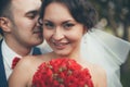 Wedding couple in romantic setting Royalty Free Stock Photo