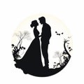 Wedding Couple Silhouette With Butterflies: Naturalistic Realism Vector Design Royalty Free Stock Photo