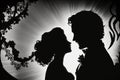 Wedding Couple Silhoutte black and white background Royalty Free Stock Photo