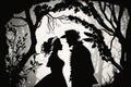 Wedding Couple Silhoutte black and white background Royalty Free Stock Photo