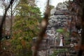 Wedding couple standing in the mountains against the sky. Cute romantic moment. Best day in the life of the bride. Royalty Free Stock Photo