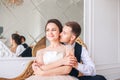 Wedding couple on the studio. Wedding day. Happy young bride and groom on their wedding day. Wedding couple - new family. Royalty Free Stock Photo