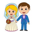 Cartoon Wedding Couple Coloring Page. Bride And Groom Illustration.