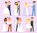 Wedding couple vector married bride or fiancee and bridegroom or fiance characters on wed illustration set of loving man Royalty Free Stock Photo