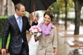 Wedding couple walking in an old town Royalty Free Stock Photo