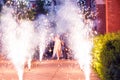 Wedding Couple Walking Trought the Flames of Fireworks