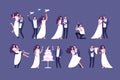 Wedding couples. Bride and groom on marriage ceremony. Getting married people characters isolated set Royalty Free Stock Photo