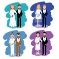 Wedding couples collection. Smiling bride and groom happy pairs vector illustration