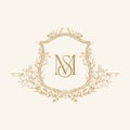 MS Initial Wedding Monogram Logo Crest, Wedding Logo Design, Custom Wreath Wedding Monogram, Crest Initial Wedding Logo