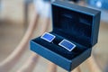 Wedding cufflinks in a blue shade Royalty Free Stock Photo