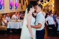 Wedding dance of young bride and groom in Royalty Free Stock Photo