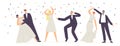 Wedding Dancing and Celebration Concept. Just Married Characters Dance, Newlywed Bride and Groom Couple Marriage