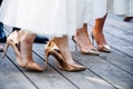 Wedding dancing feet on heels of bridesmaid