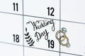 Wedding day calendar reminder Closeup