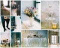 Wedding day montage, beautiful collage of details and decorations Royalty Free Stock Photo