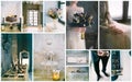 Wedding day montage, beautiful collage of details and decorations Royalty Free Stock Photo