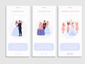 Wedding day onboard screens set. flat vector illustration Royalty Free Stock Photo