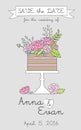 Wedding day romantic invitation with floral wedding cake
