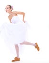 Wedding day. running bride isolated on white background Royalty Free Stock Photo
