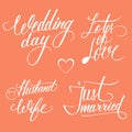 Wedding Day Typography Elements On Red Background.