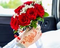 A wedding day, a young Muslim woman with a scarf on his head, ho Royalty Free Stock Photo