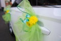 Wedding decor on the car handle Royalty Free Stock Photo